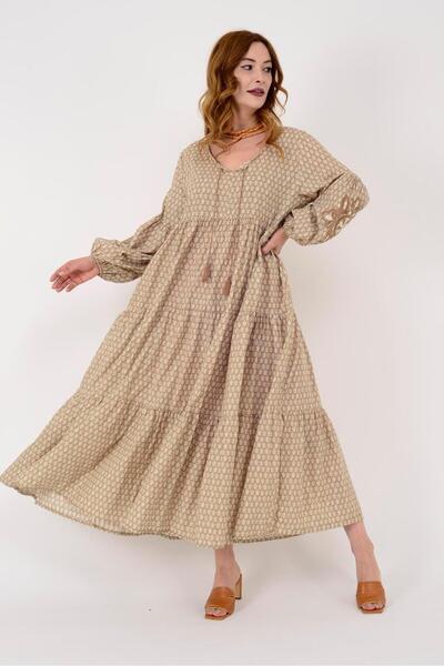 Park Moda AN10516 B2776 MARIN İŞLEME DETAYLI UZUN ELBİSE