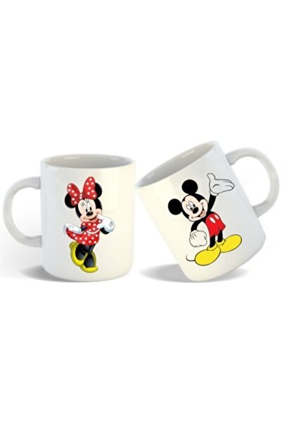 Hediyexpres Mickey Ve Minnie Mouse Tasarımlı Beyaz Kupa Bardak, Çay-kahve-çor...