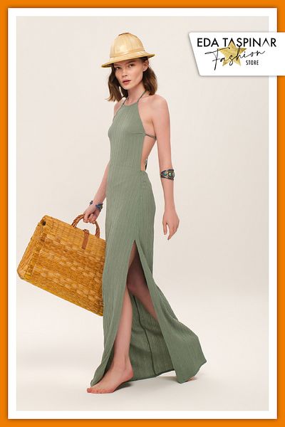 Eda Taşpınar Meat Iconic Design Rope Strap Back Low-cut Dress