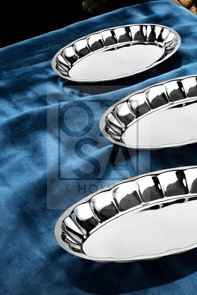 ÖzSa Home Stainless Steel 3-Piece Fruit and Salad Plate Set - Bright Boat Plate No: 1-2-3