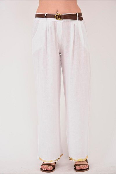 Park Moda 636 Model Linen Trousers - Gold Detail and Belt