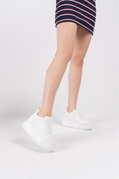 BENNU DERMO FASHİON حذاء رياضي نسائي بكعب مخفي داخلي أبيض