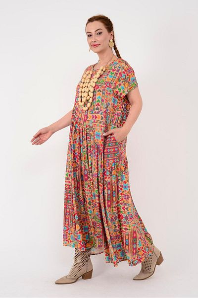 Park Moda AN5021 ROCHIE ASIMMETRICĂ CU MÂNECĂ SCURTĂ CU MODEL ETNIC