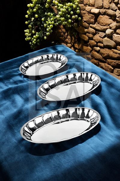 ÖzSa Home Stainless Steel 3-Piece Fruit and Salad Plate Set - Bright Boat Plate No: 1-2-3