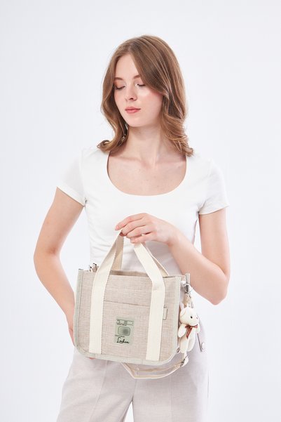 LOCHCA Zek Teddy Bear Canvas Bag - Cream