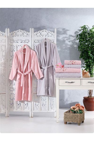 BALADI HOME 100% bumbac, broderie 3D, 6 piese, set de halate de baie, set de halate de baie, set de zestre prosop