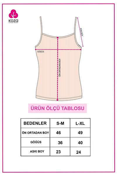 koza iç giyim Kadın Pamuklu Likralı Fitilli İp Askılı Atlet