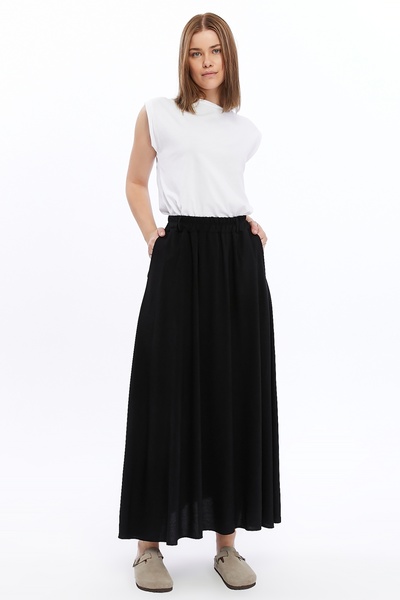 ilmek 24073 تنورة نسائية سوداء مريحة بجيب مخفي