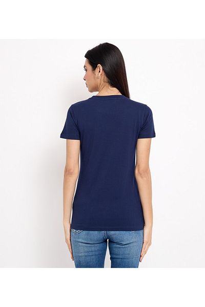 Aeropostale تي شيرت نسائي بأكمام قصيرة وياقة دائرية وطبعة نصية باللون الأزرق