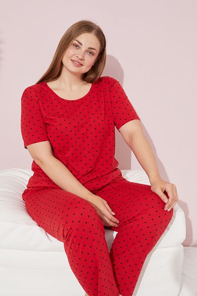 Siyah İnci Sada pleteného bavlněného pyžama se vzorem Red Point Plus Size