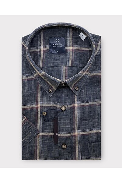 KAMER ERKEK REGULAR FIT KISA KOL %100 PAMUK FÜME EKOSE GÖMLEK 9437F