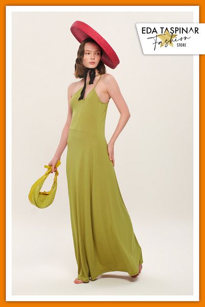 Eda Taşpınar Meat Iconic Design Green Strappy One Shoulder Dress