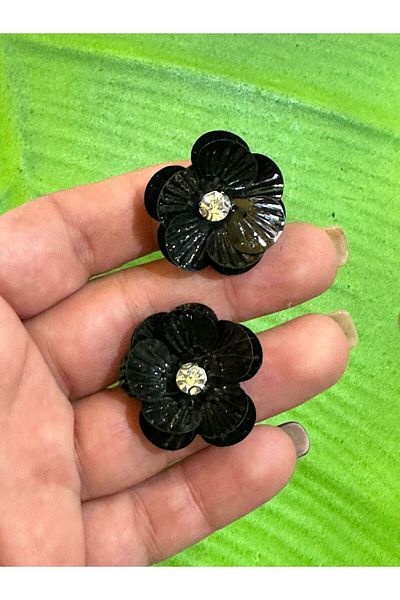 Gönülden Tasarım Set de flori negre cu detalii din piatră de zircon - 3x3 cm, 2 bucăți, paiete și paiete