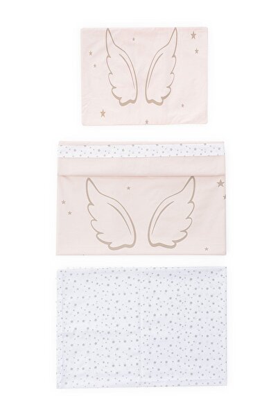 Wellgro Angel Wings 5 Parça Beşik Uyku Seti, 90x60 cm Bebek Beşik Uyku Takımı, Pembe