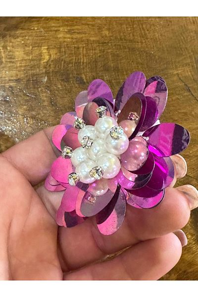 Gönülden Tasarım Roz 7X7 CM Accesoriu pentru cusut flori cu paiete cu mărgele de piatră și perle