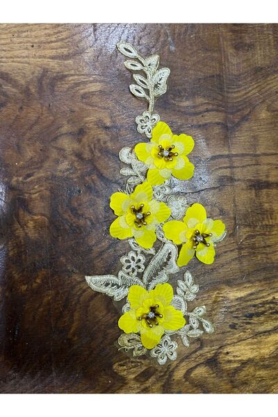 Gönülden Tasarım 30x14 cm Ξανθό μοτίβο λουλουδιών - Απλικέ με ανάγλυφο απλικέ με πέτρινες χάντρες