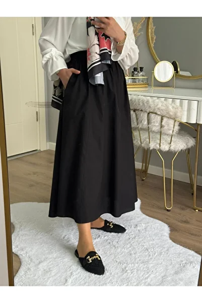 MOLAMODDA Poplin Skirt with Pockets and Elastic Waist
