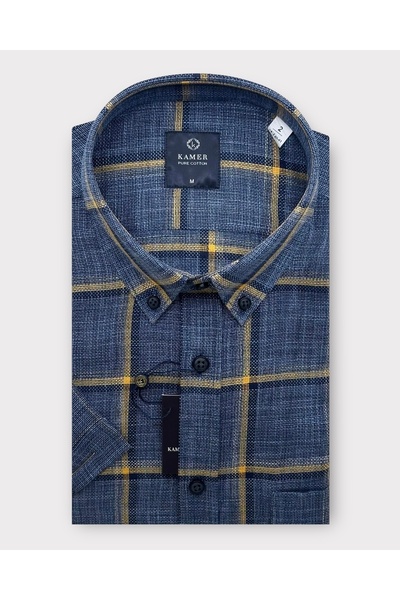 KAMER ERKEK REGULAR FIT KISA KOL %100 PAMUK LACİVERT EKOSE GÖMLEK 9437L
