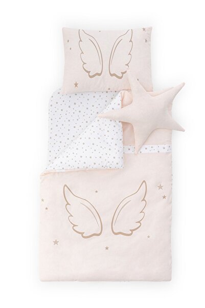 Wellgro Angel Wings 5 Parça Beşik Uyku Seti, 90x60 cm Bebek Beşik Uyku Takımı, Pembe