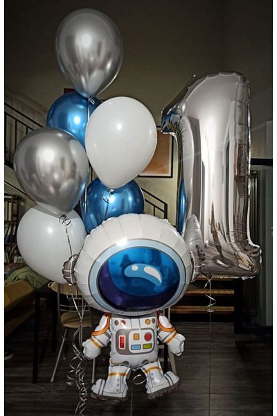 MERİ PARTİ 1 Year Space Concept Balloon Set Astronaut Balloon Figure Balloon Latex Balloon Birthday Balloon