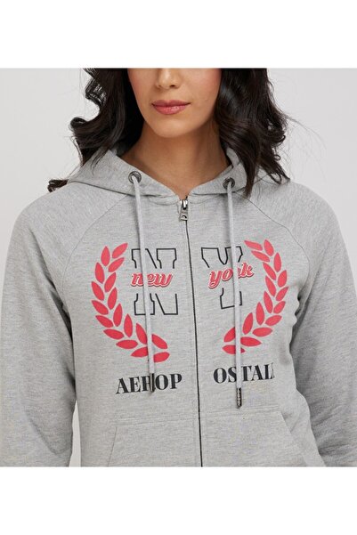 Aeropostale Women's Gray Text Printed Hoodie