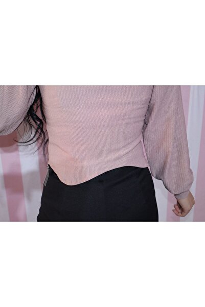 EGELİMODA Long Sleeve Mink Crop Blouse - Chain Detail