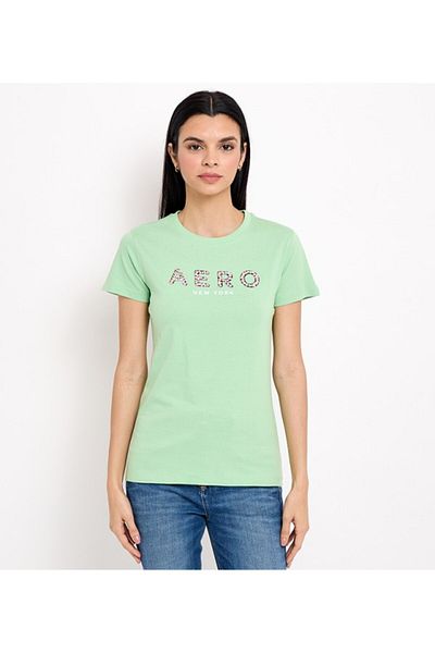 Aeropostale Women's Green Text Printed Crew Neck Short Sleeve T-Shirt