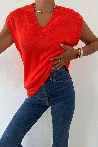 FEMELLE Orange Colored V-Neck Women's Sweater