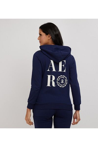 Aeropostale Women's Blue Text Printed Hoodie
