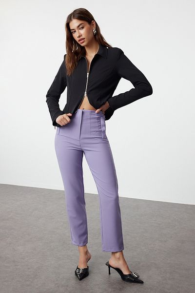 Trendyol Collection Fliederfarbene Cigarette-Webhose mit hoher Taille und Knöchellänge TWOSS20PL0515