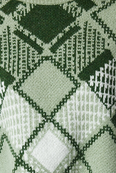 Trendyol Collection Mint Wide Fit Crop Baklava Pattern Knitwear Sweater Twoaw24Kz01126