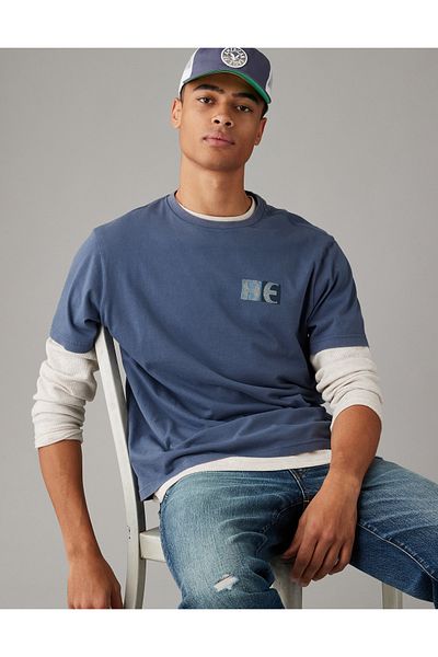 AMERICAN EAGLE AE Super Soft Logo Pattern T-Shirt