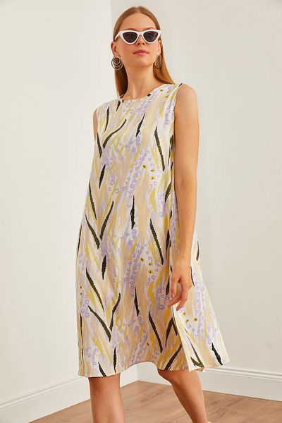 Olalook Leaf Lilac Viscose Dress - Drop Back Detail, ELB-19002231