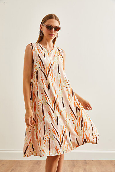 Olalook Leaf Powder Viscose Dress - Drop Back, Bell Woven, ELB-19002231