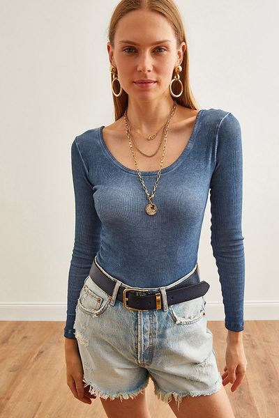Olalook Γυναικεία μπλούζα Indigo Wide Collar Washed Camisole - BLZ-19000722