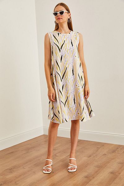 Olalook Leaf Lilac Viscose Dress - Drop Back Detail, ELB-19002231