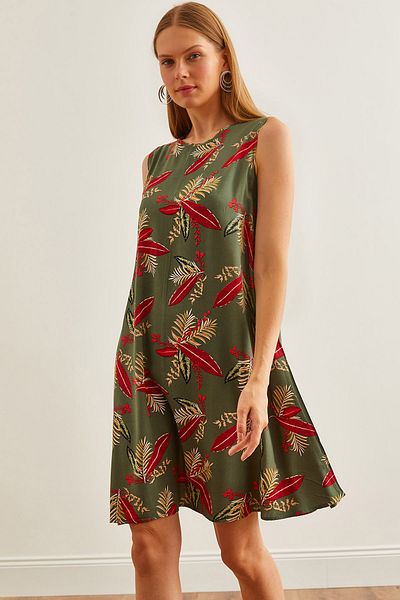 Olalook Khakirotes Viskosekleid – Tiefer Rücken, Glockengewebe ELB-19002231