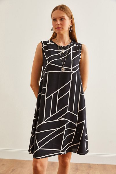 Olalook Black Viscose Striped Dress - Drop Detailed, ELB-19002231