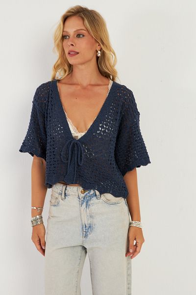 Cool & Sexy Indigo Women's Knitwear Openwork Cardigan - YV255