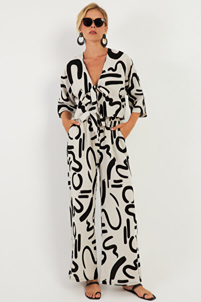 Cool & Sexy Vászonkészlet - Fekete-Ecru mintás nadrág, GÇ171