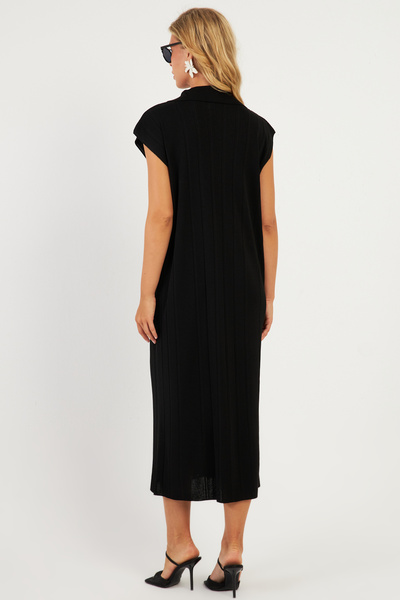 Cool & Sexy Kadın Siyah Triko Midi Elbise KZ3238