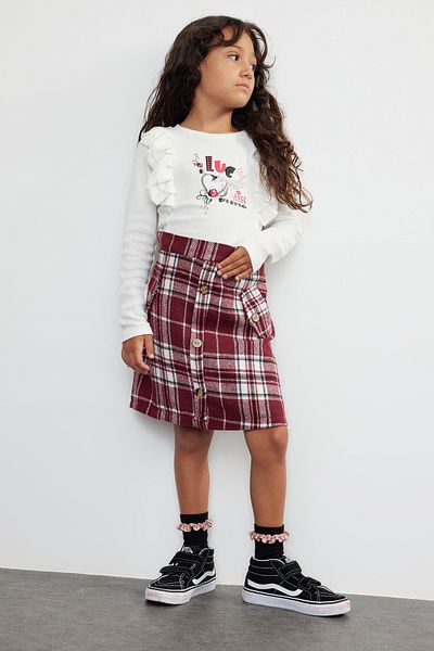 TRENDYOLKIDS فستان بناتي منقوش بكشكشة إكرو - TKDAW25EL00005