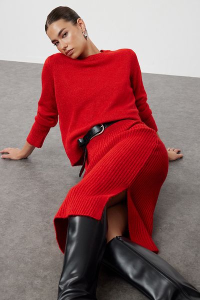 Trendyol Collection Puha textúrájú piros kötöttáru öltöny - TWOAW23AU00217