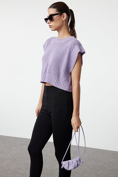 Trendyol Collection Lilac Crop Crew Neck Knitwear Sweater TWOAW24SV00005