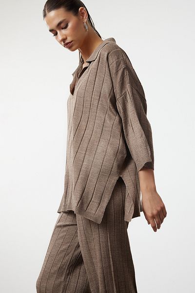 Trendyol Collection Mink Color Corded Knitwear Set - Lower and Upper Set TWOSS23AU00029