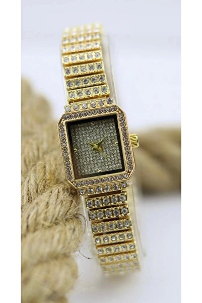 m melisa hediyelik Altın Renk Kordun Taş Desenli Zarif Ince Kadın Kol Saati M...