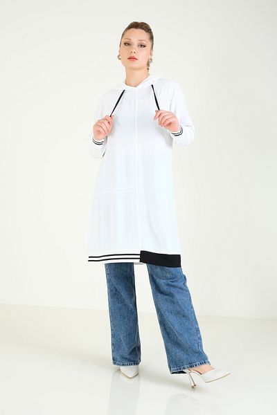 Giyim Dünyası Hooded Ecru Women's Tunic