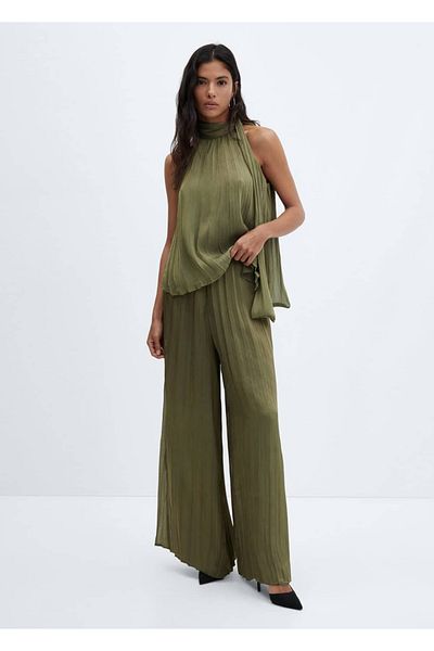MANGO Woman Wide Leg Pleated Trousers
