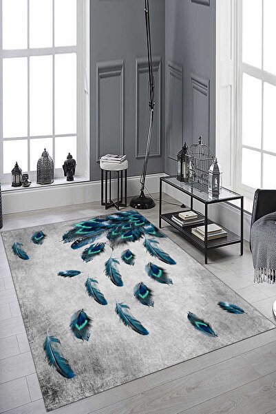 CAPPİO HALI Gri Tüy Desenli Halı makinada Yıkanabilir Kaymaz Dot Taban Cp1340