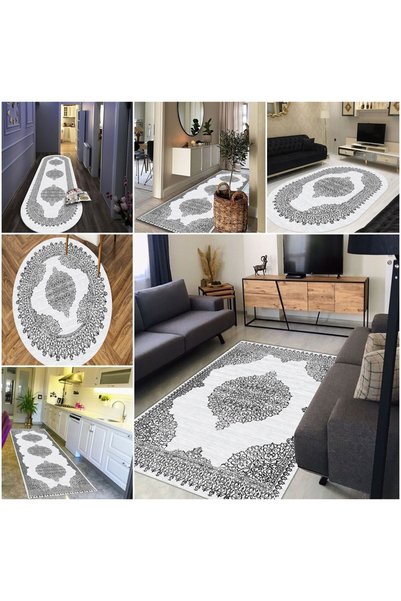 CAPPİO HALI Dijital Baskılı Makinada yıkanabilir Salon Halısı Mutfak Halısı Yuvarlak Halı - CP1829-1